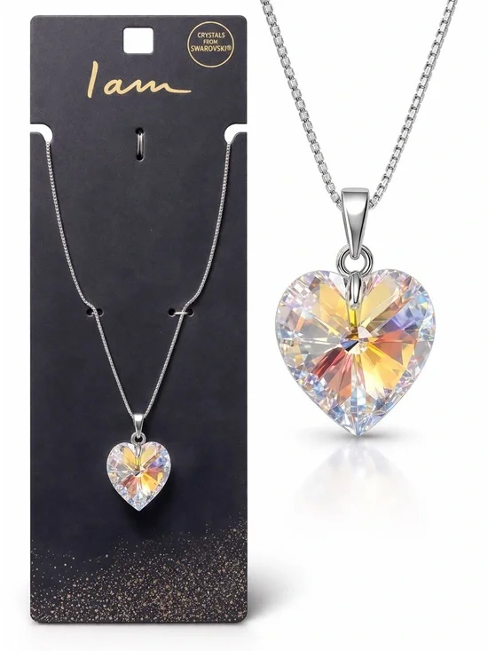 Silver Aurora Heart Crystal Pendant Necklace NWT - Picture 1 of 2